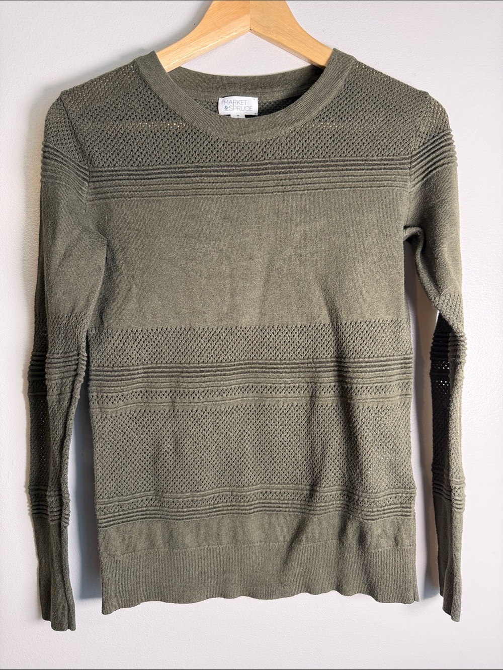 Market and Spruce Olive Pullover Crewneck Slim Profile Sweater, XS
